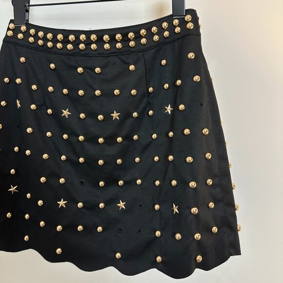 ANTHROPOLOGIE Studded Suede Mi Skirt in Black/Gold Size X-Small - Picture 7 of 10
